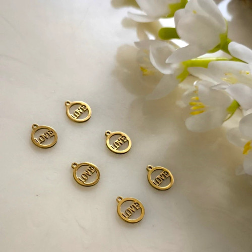 پلاک آویز ساعتی طرح love گرد طلایی(فروش محصول بصورت دونه ای میباشد)