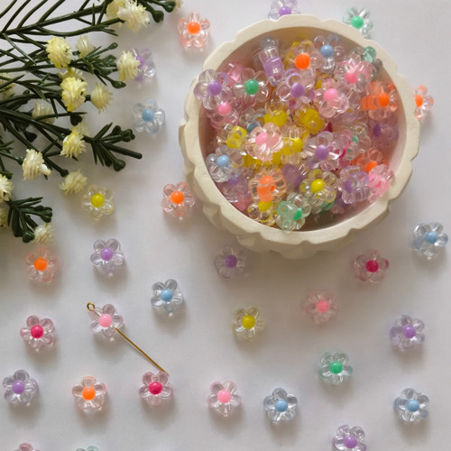 مهره پاستیلی بین کار طرح گل شفاف (فروش بصورت بسته ۴۰ عددی)